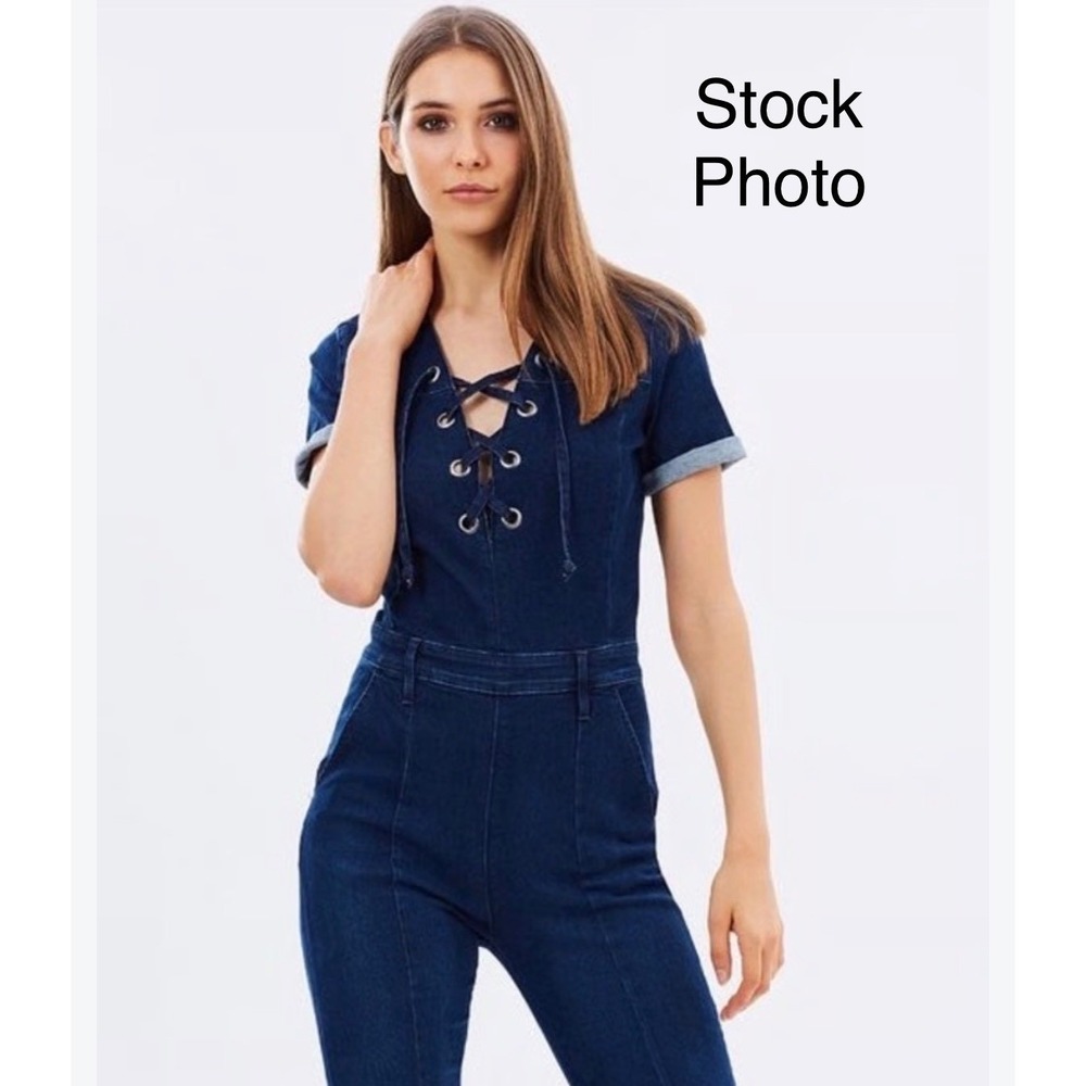 FRAME Denim Prosser Lace Up Front "Le Jumpsuit" Dark Indigo Blue Size Medium